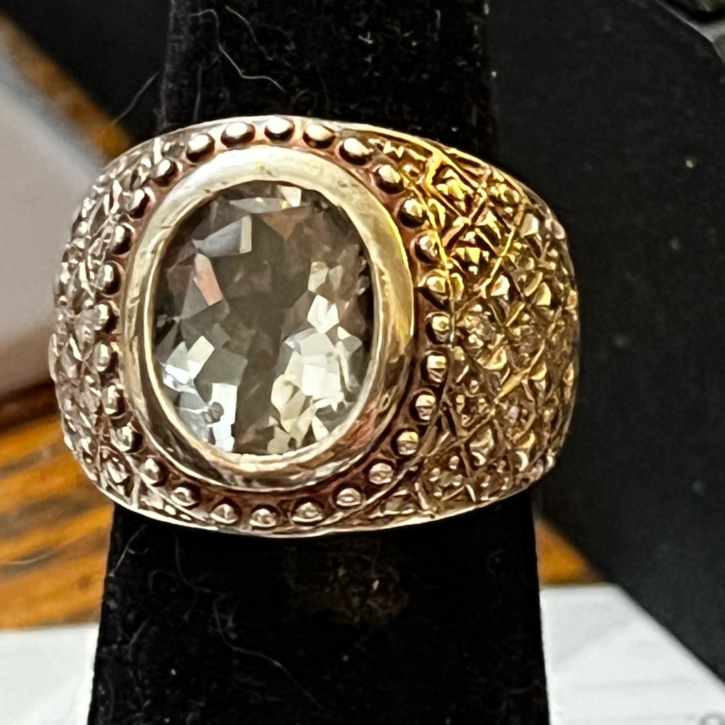 Sterling Silver Bezel Set Oval Green Amethyst Ring